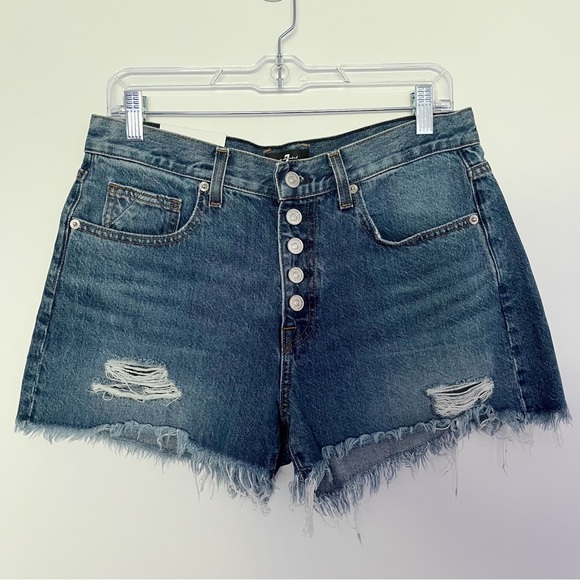 7FAM Monroe Exposed Button Denim Shorts - Picture 3 of 5